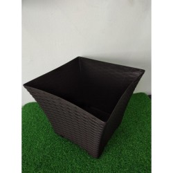 Maceta Rattan Cuadrada Chocolate Oscuro